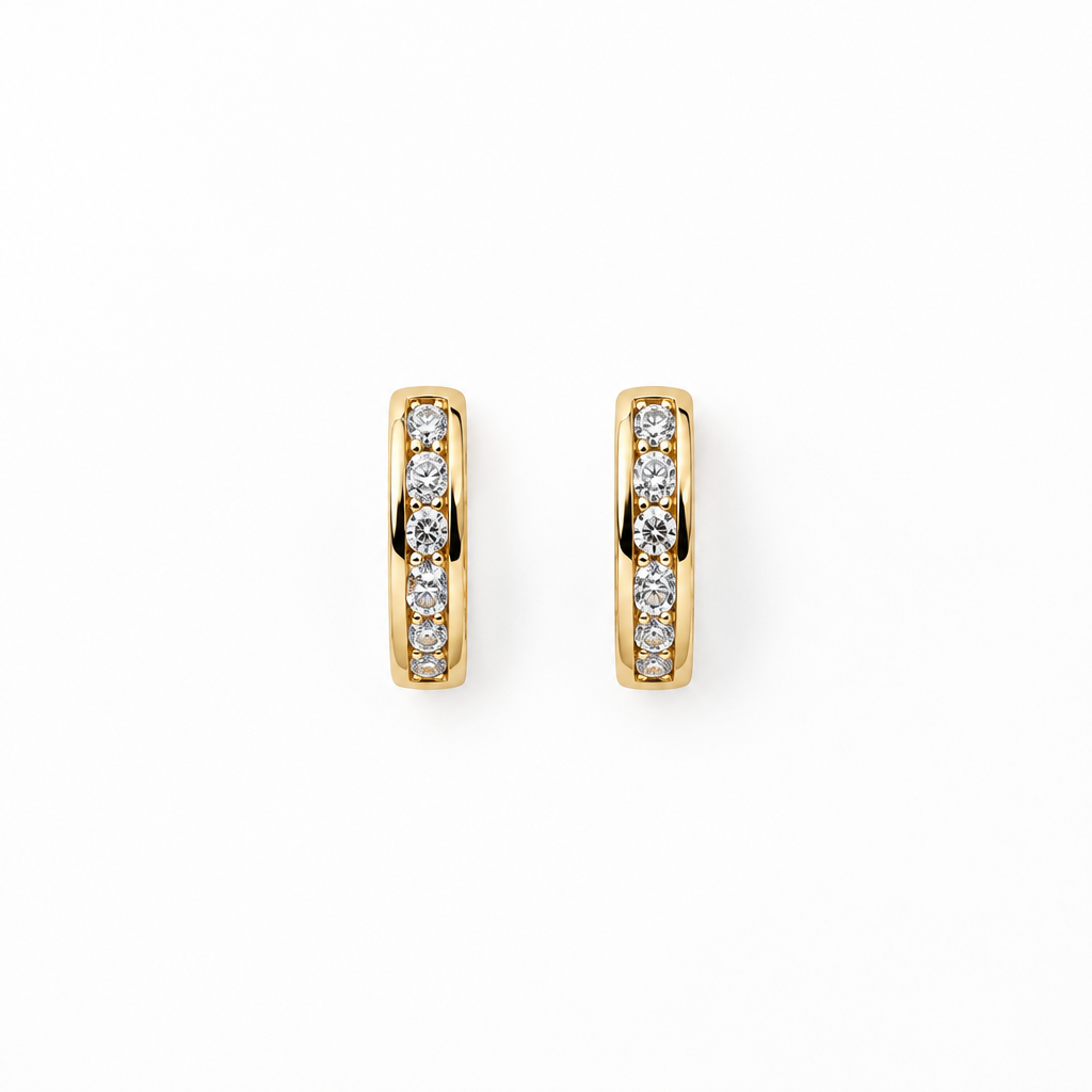 Channel Set Oval Huggie Earrings in 9ct Solid Yellow Gold