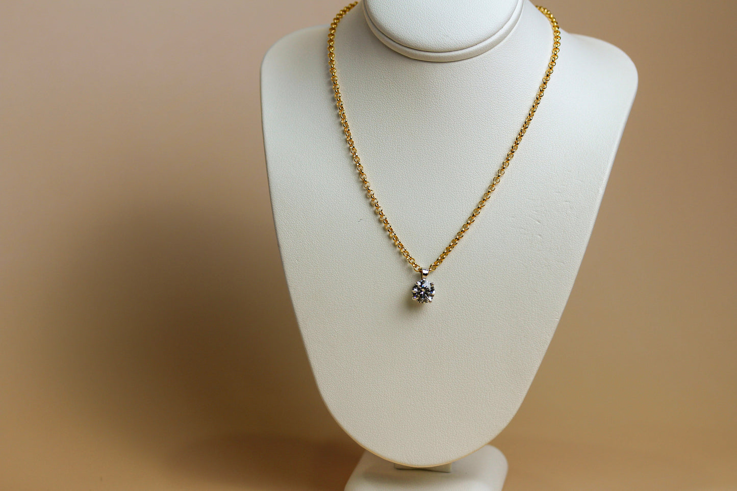 1.54ct Lab Diamond Solitaire Pendant on Bold Belcher Chain, 9ct Yellow Gold