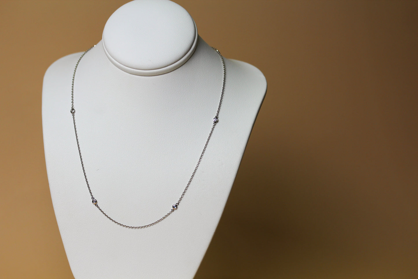 Natural Diamond Station Necklace in 18ct White Gold