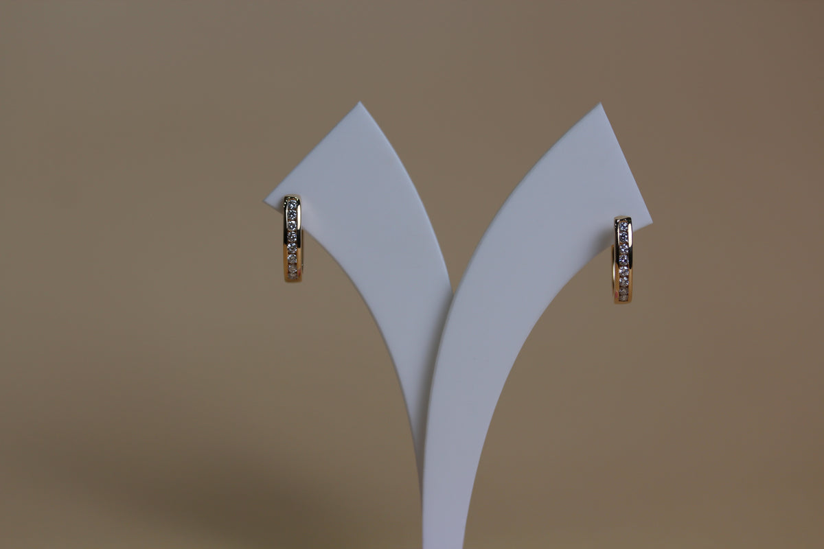 Channel Set Oval Huggie Earrings in 9ct Solid Yellow Gold