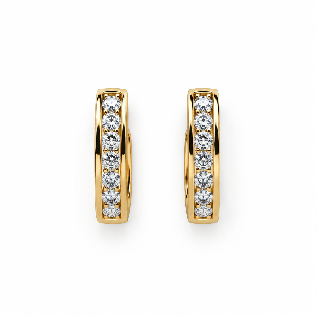 Channel Set Oval Huggie Earrings in 9ct Solid Yellow Gold