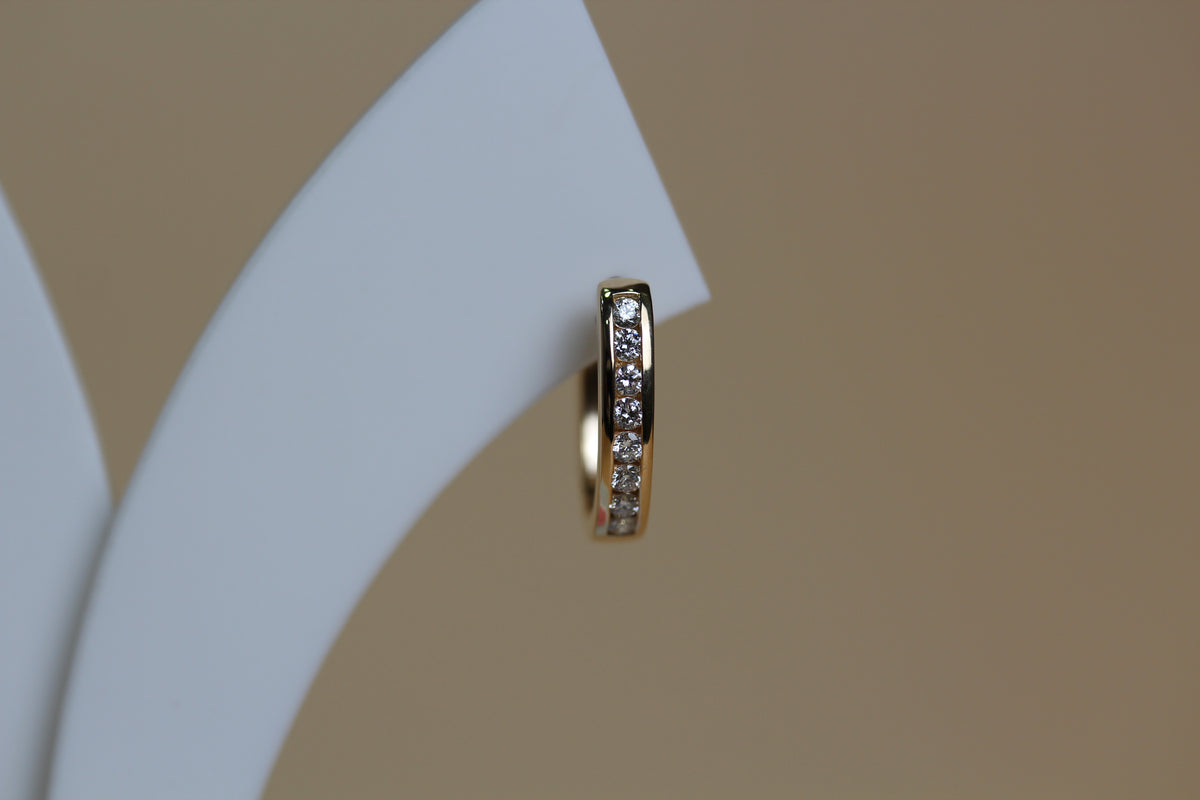 Channel Set Oval Huggie Earrings in 9ct Solid Yellow Gold