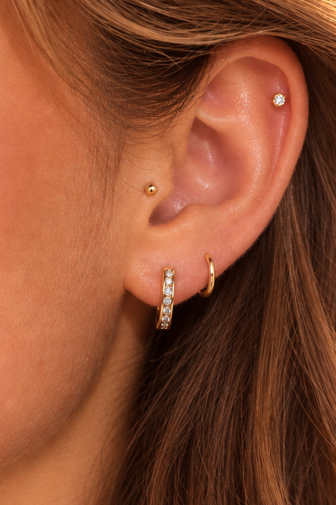 Channel Set Oval Huggie Earrings in 9ct Solid Yellow Gold