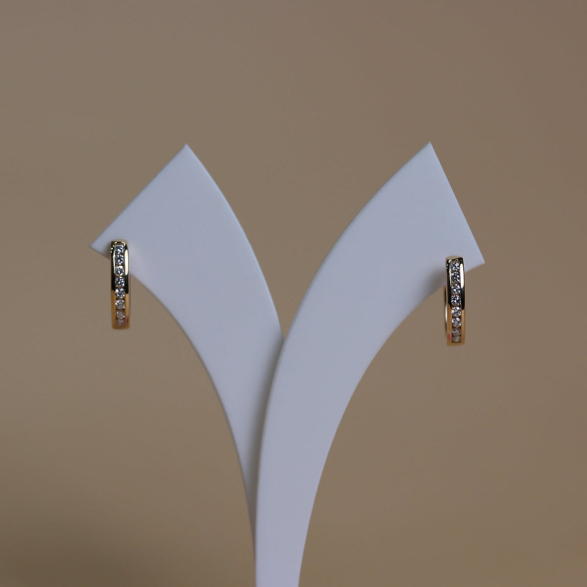 Channel Set Oval Huggie Earrings in 9ct Solid Yellow Gold