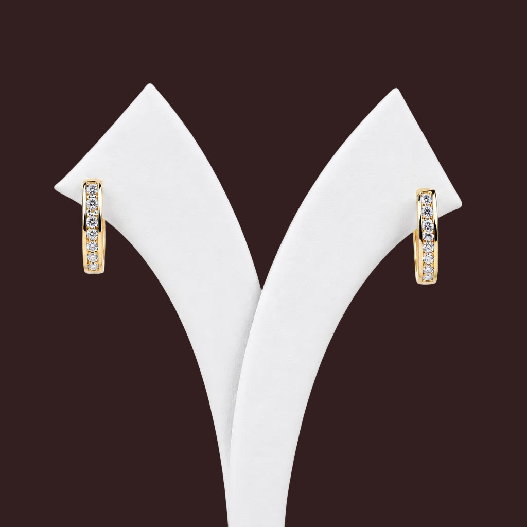 Channel Set Oval Huggie Earrings in 9ct Solid Yellow Gold