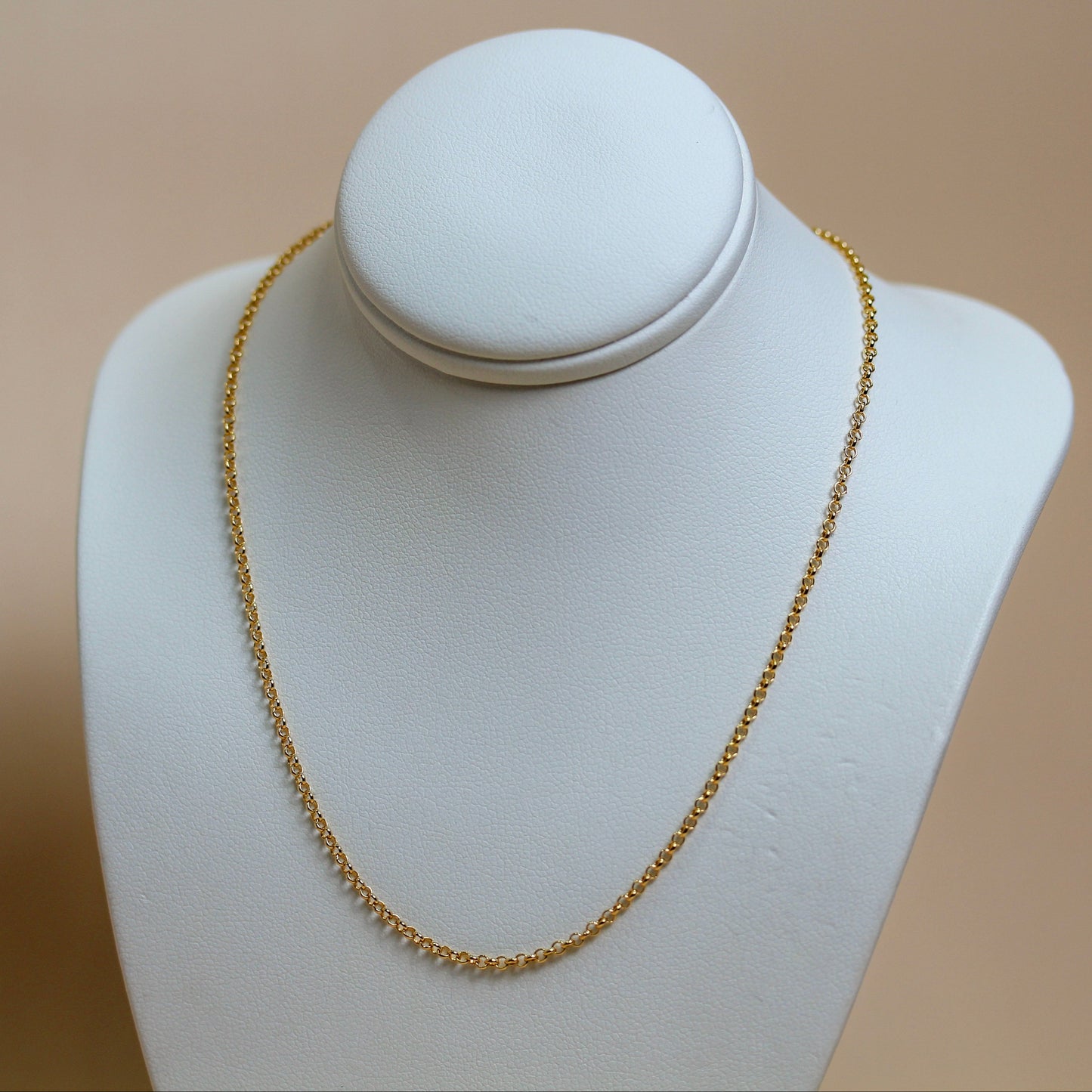 9ct solid yellow gold petite belcher chain necklace, fine round links with high-polish finish, available in 40cm, 45cm and 50cm