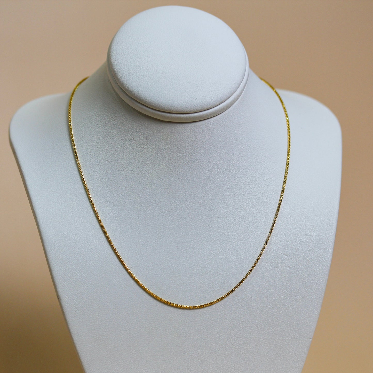 9ct solid yellow gold spiga wheat chain necklace with lobster clasp and pull-through gold ball adjuster, available in 47cm and 58cm