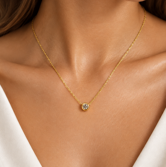 Solitaire Natural Diamond Bezel Necklace in 18ct Yellow Gold