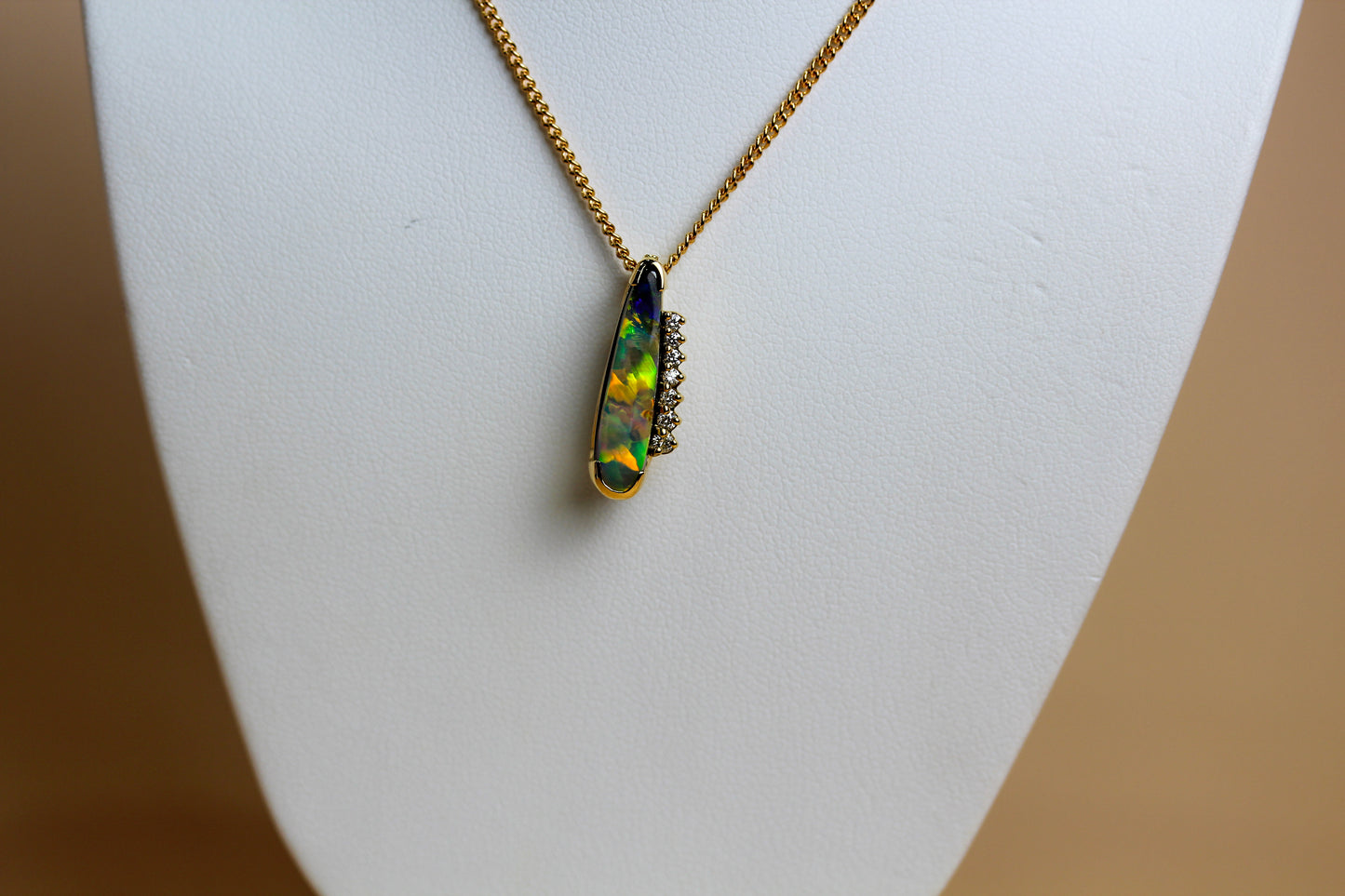 Boulder Opal & Natural Diamond Pendant in 18ct Yellow Gold