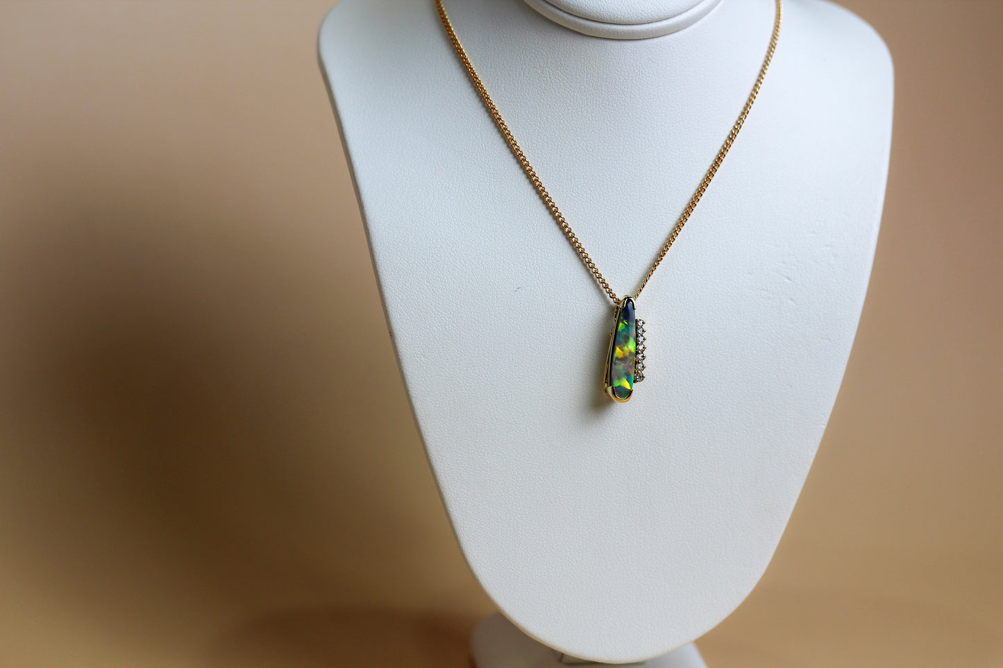 Boulder Opal & Natural Diamond Pendant in 18ct Yellow Gold