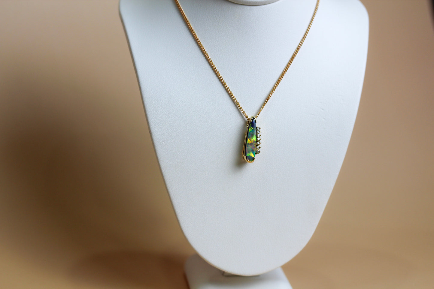 Boulder Opal & Natural Diamond Pendant in 18ct Yellow Gold