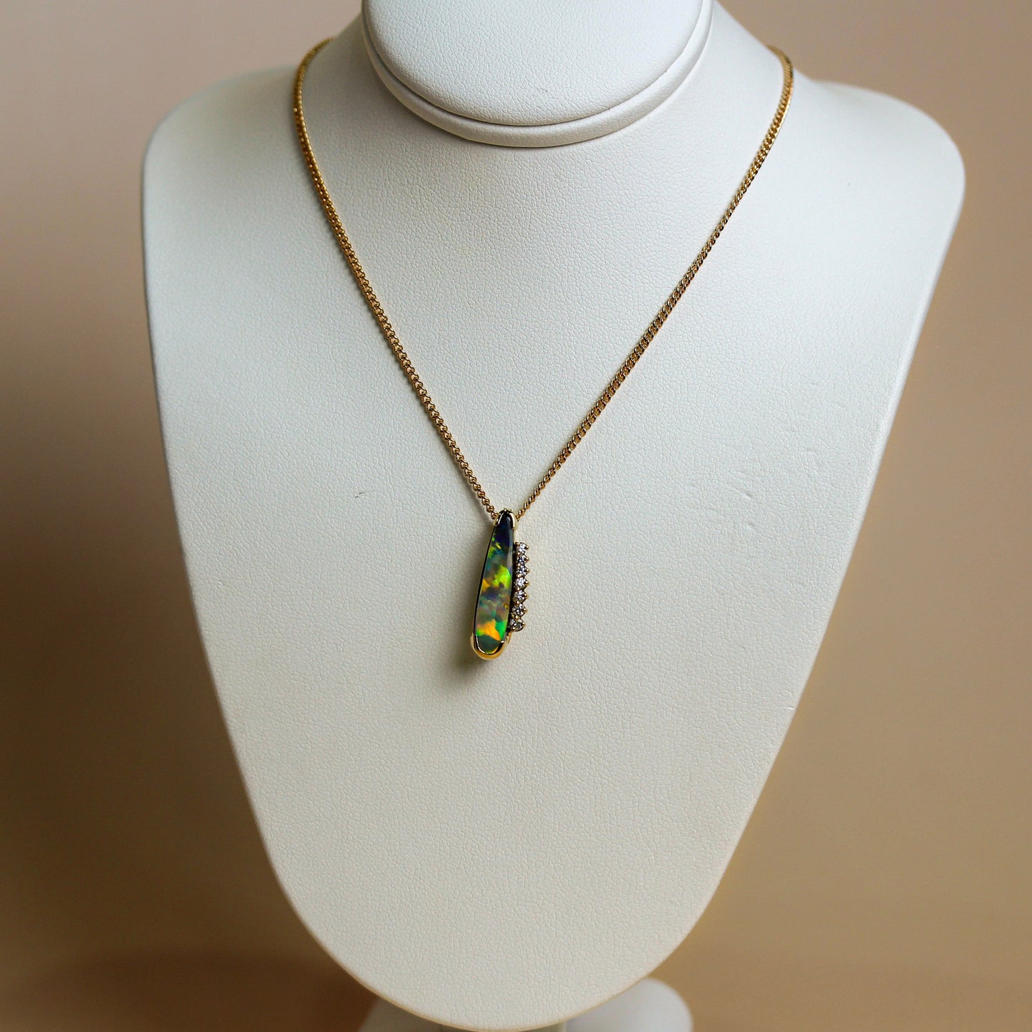 Boulder Opal & Natural Diamond Pendant in 18ct Yellow Gold