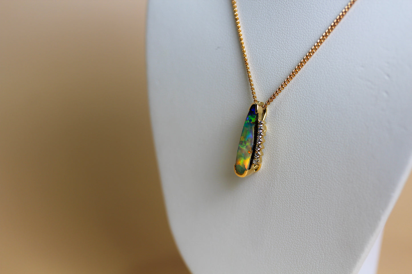 Boulder Opal & Natural Diamond Pendant in 18ct Yellow Gold