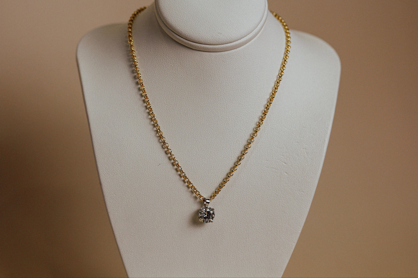 1.54ct Lab Diamond Solitaire Pendant on Bold Belcher Chain, 9ct Yellow Gold