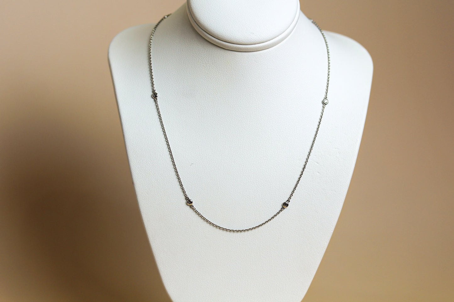 Natural Diamond Station Necklace in 18ct White Gold