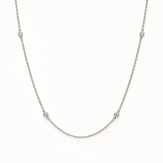 Natural Diamond Station Necklace in 18ct White Gold