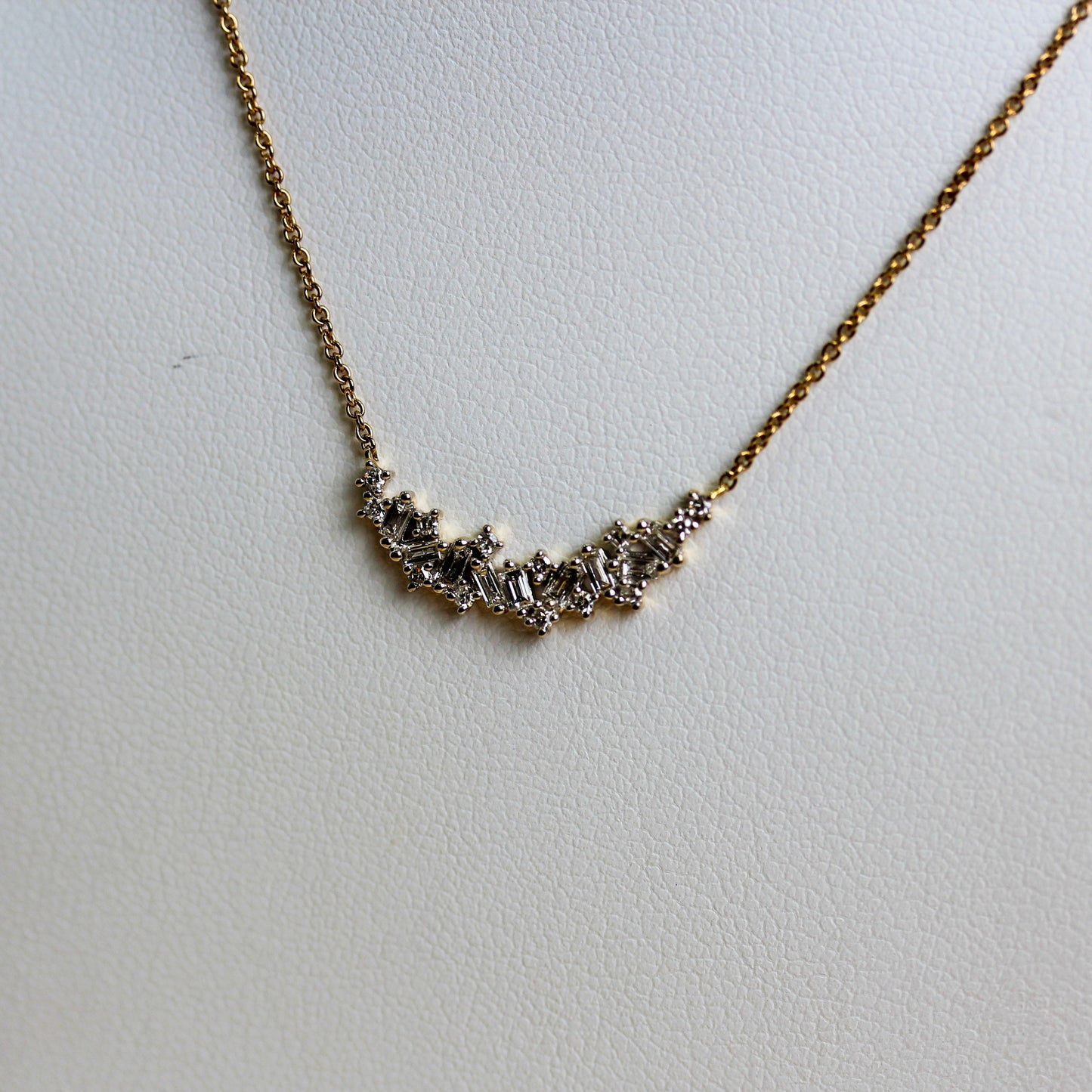 Scattered Natural Diamond Curved Bar Necklace in 9ct Yellow Gold