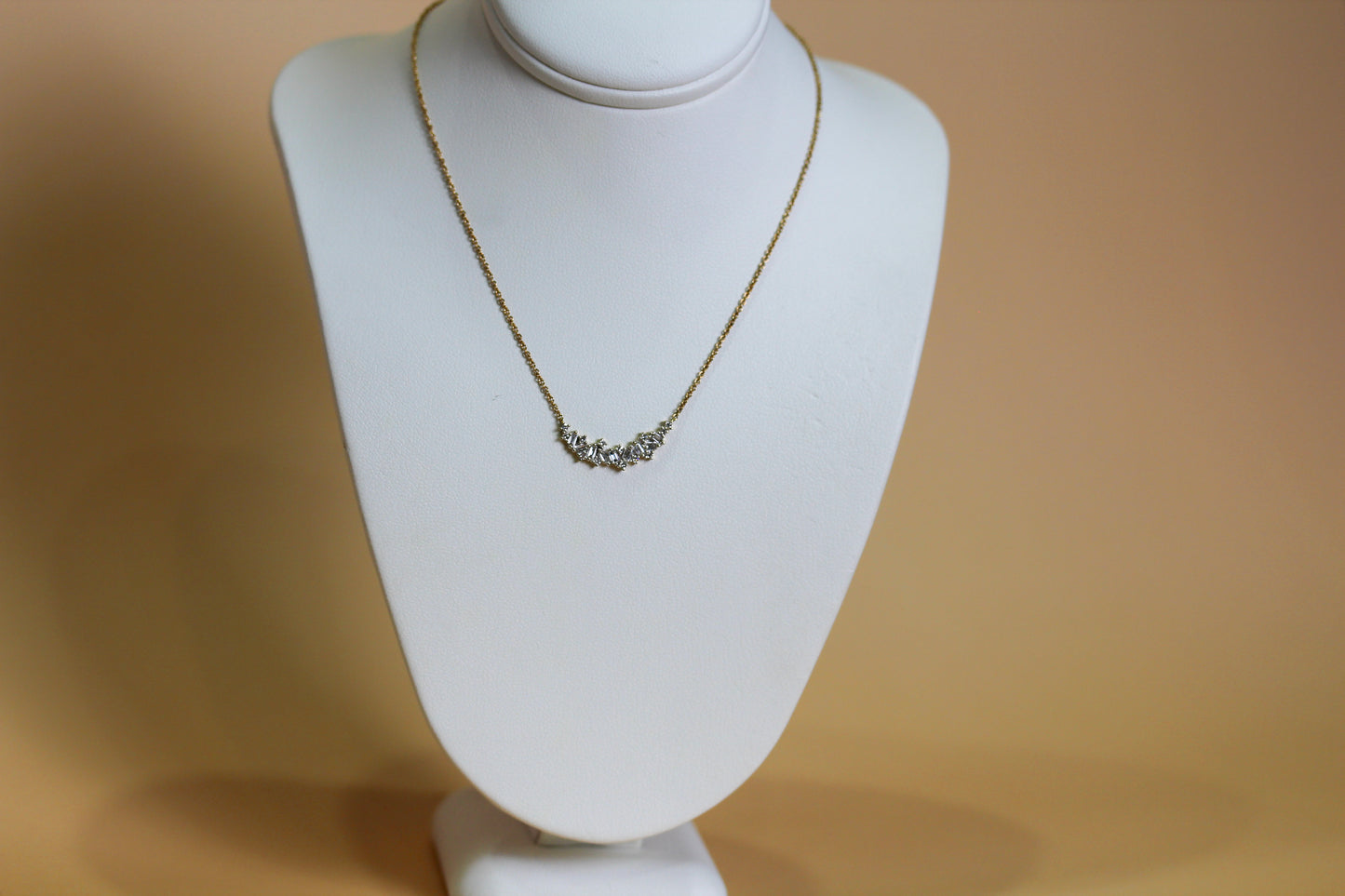 Scattered Natural Diamond Curved Bar Necklace in 9ct Yellow Gold