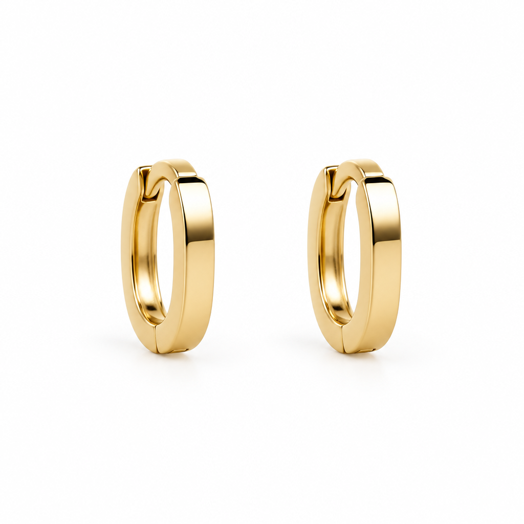 Flat Edge Oval Huggie Earrings in 9ct Solid Yellow Gold