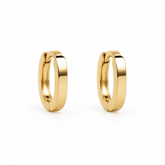 Flat Edge Oval Huggie Earrings in 9ct Solid Yellow Gold