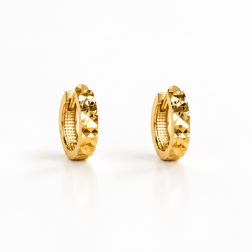 Prism Texture Huggie Earrings in 9ct Solid Yellow Gold