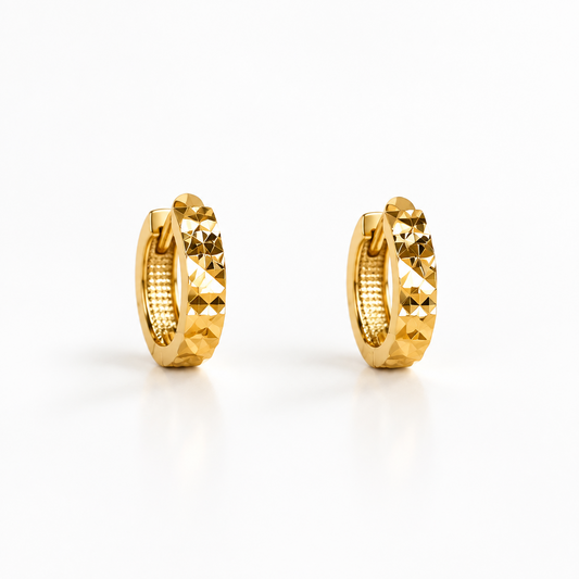 Prism Texture Huggie Earrings in 9ct Solid Yellow Gold