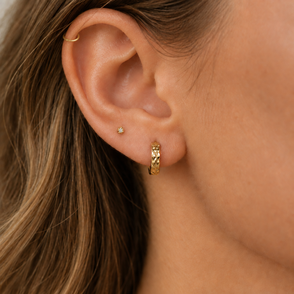Prism Texture Huggie Earrings in 9ct Solid Yellow Gold