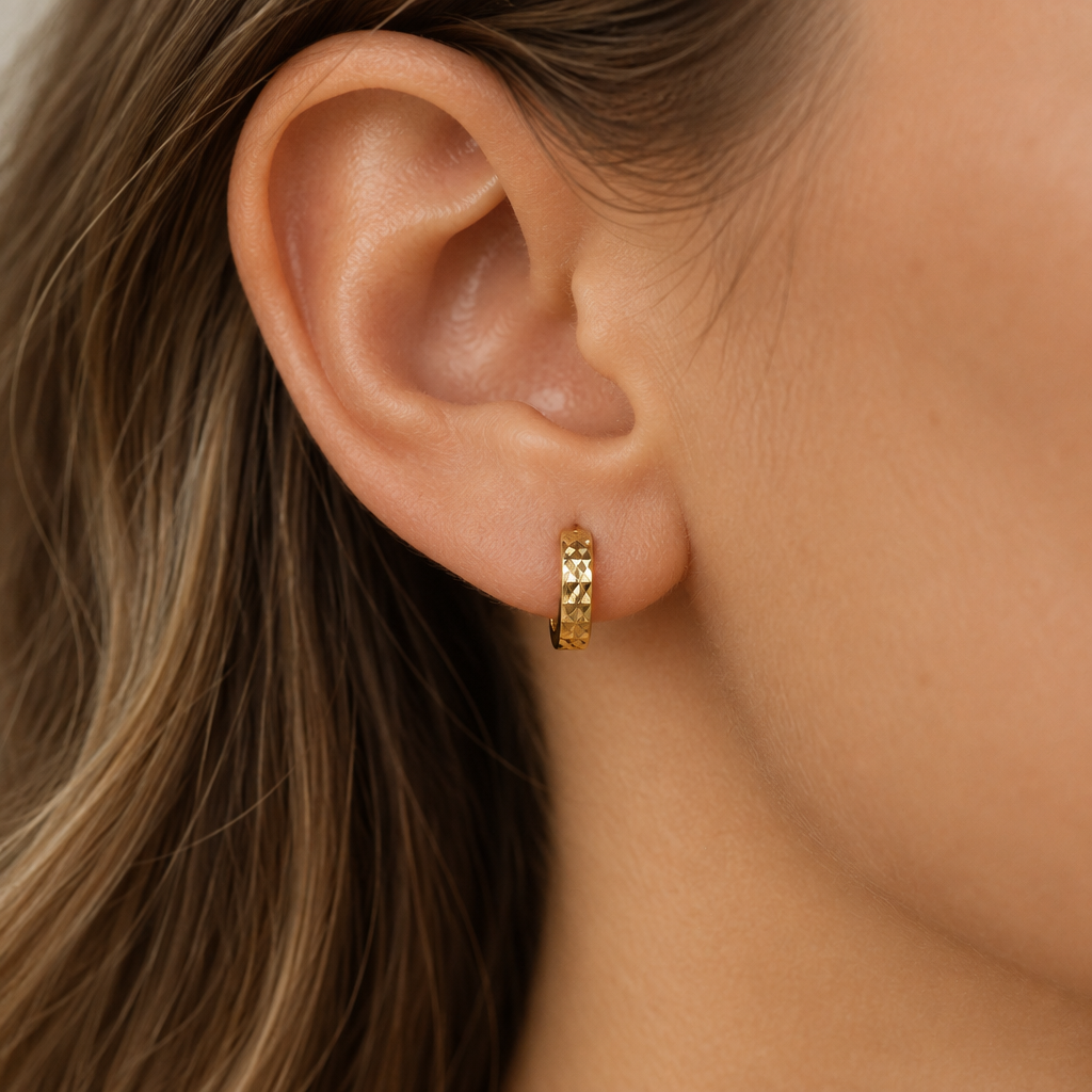 Prism Texture Huggie Earrings in 9ct Solid Yellow Gold