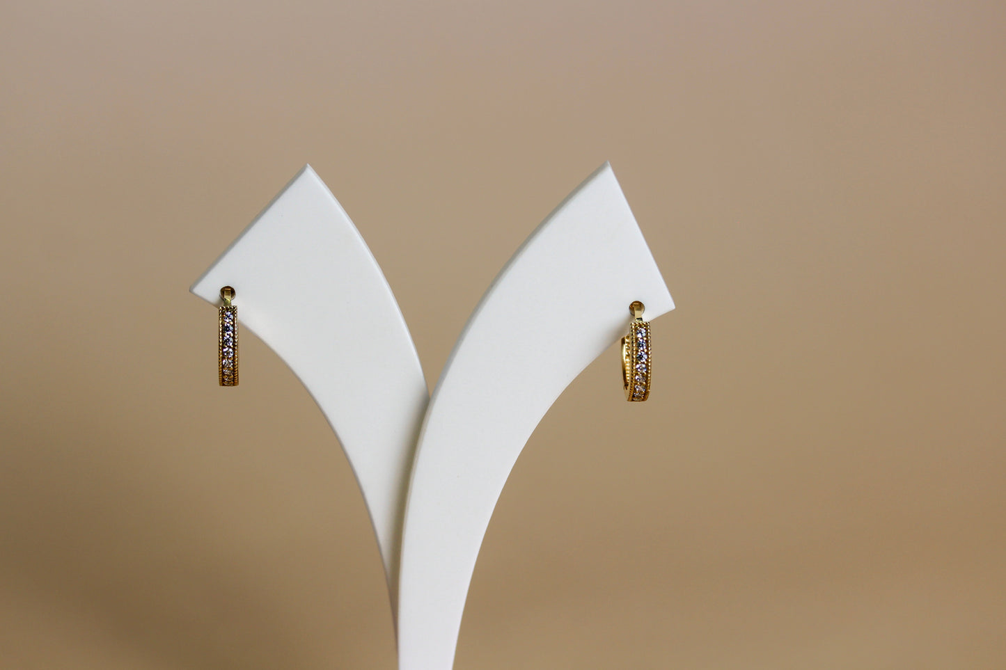 Milgrain Pave CZ 9ct Gold Huggie Earrings