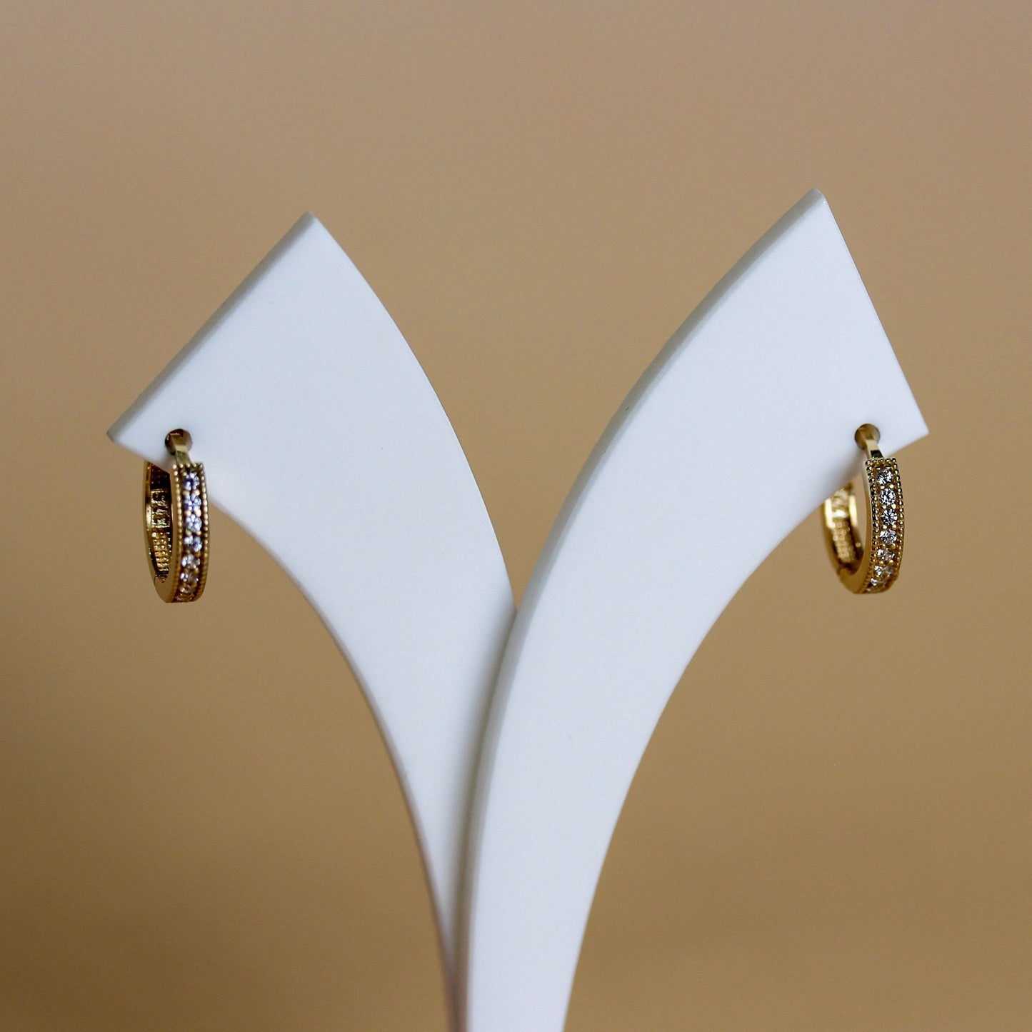 Milgrain Pave CZ 9ct Gold Huggies