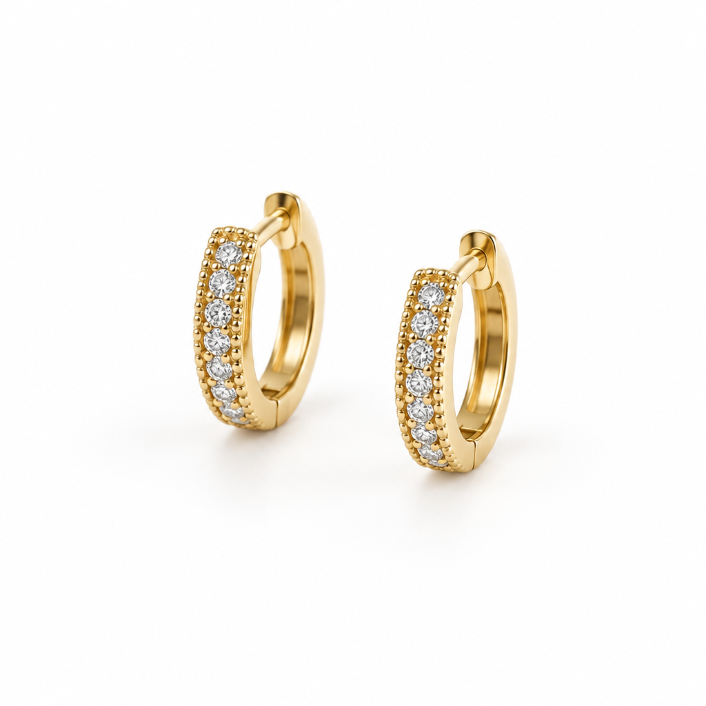 Diamond Milgrain Pavé Oval Huggie Earrings in 9ct Yellow Gold