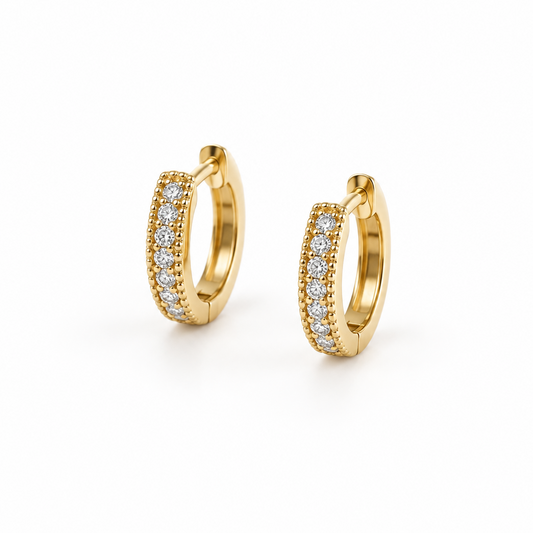 Diamond Milgrain Pavé Oval Huggie Earrings in 9ct Yellow Gold