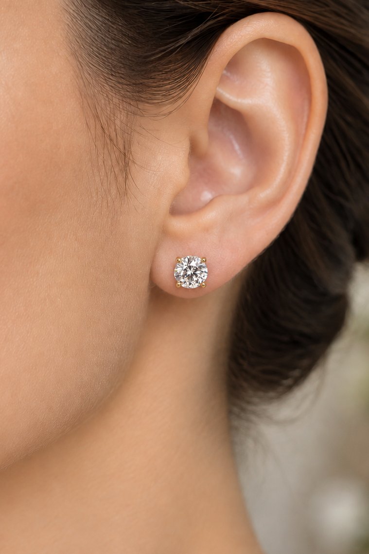 Round Brilliant Diamond Stud Earrings in Four-Claw 9ct Gold Setting