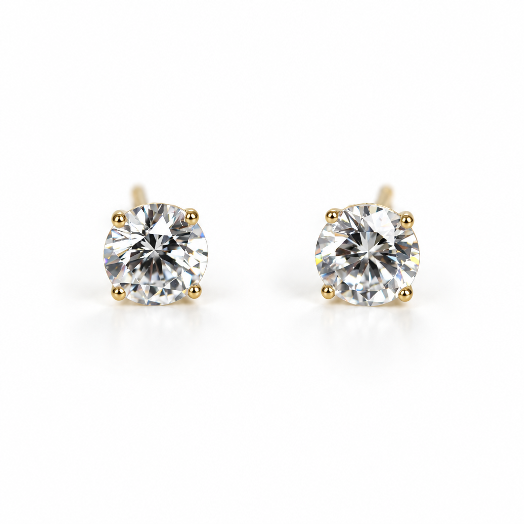 Round Brilliant Diamond Stud Earrings in Four-Claw 9ct Gold Setting