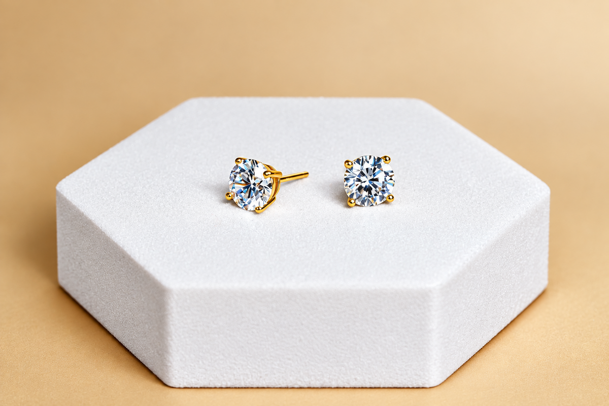 Round Brilliant Diamond Stud Earrings in Four-Claw 9ct Gold Setting