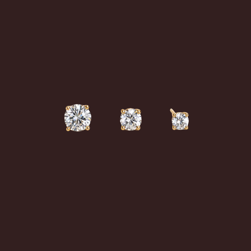Round Brilliant Diamond Stud Earrings in Four-Claw 9ct Gold Setting