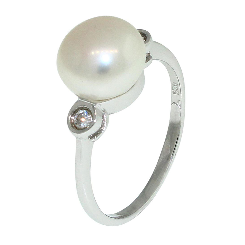 Sterling Silver Pearl & Cubic Zirconia Dress Ring