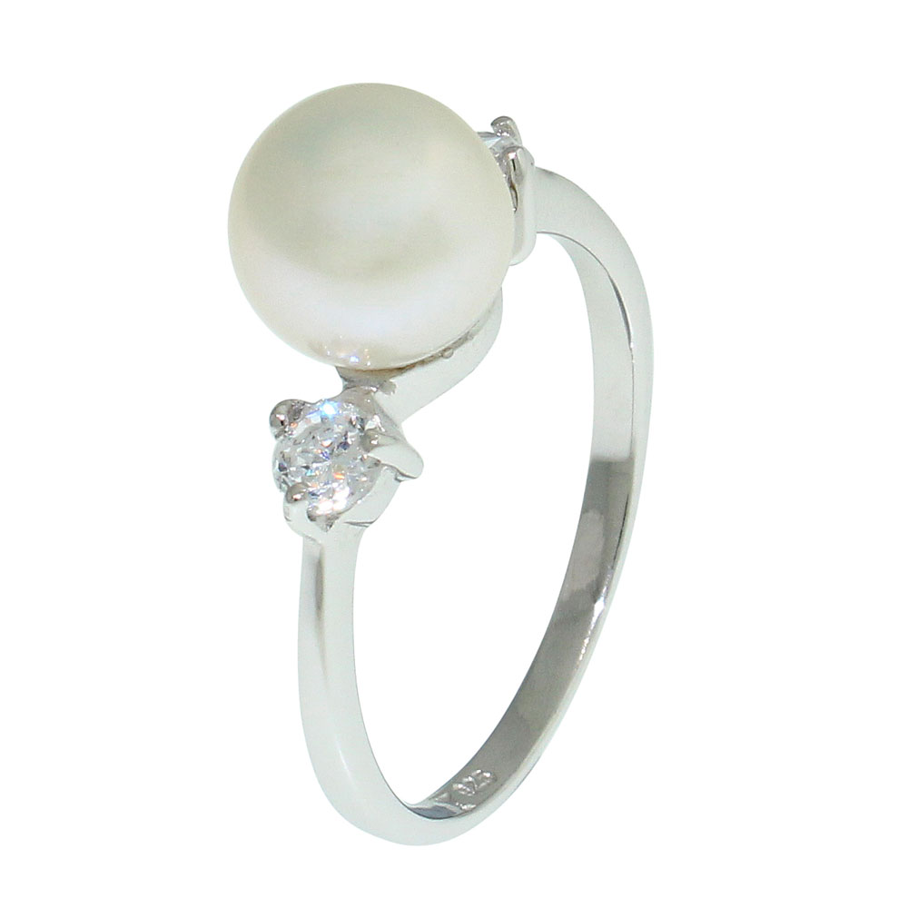 Sterling Silver Pearl & Cubic Zirconia RIng